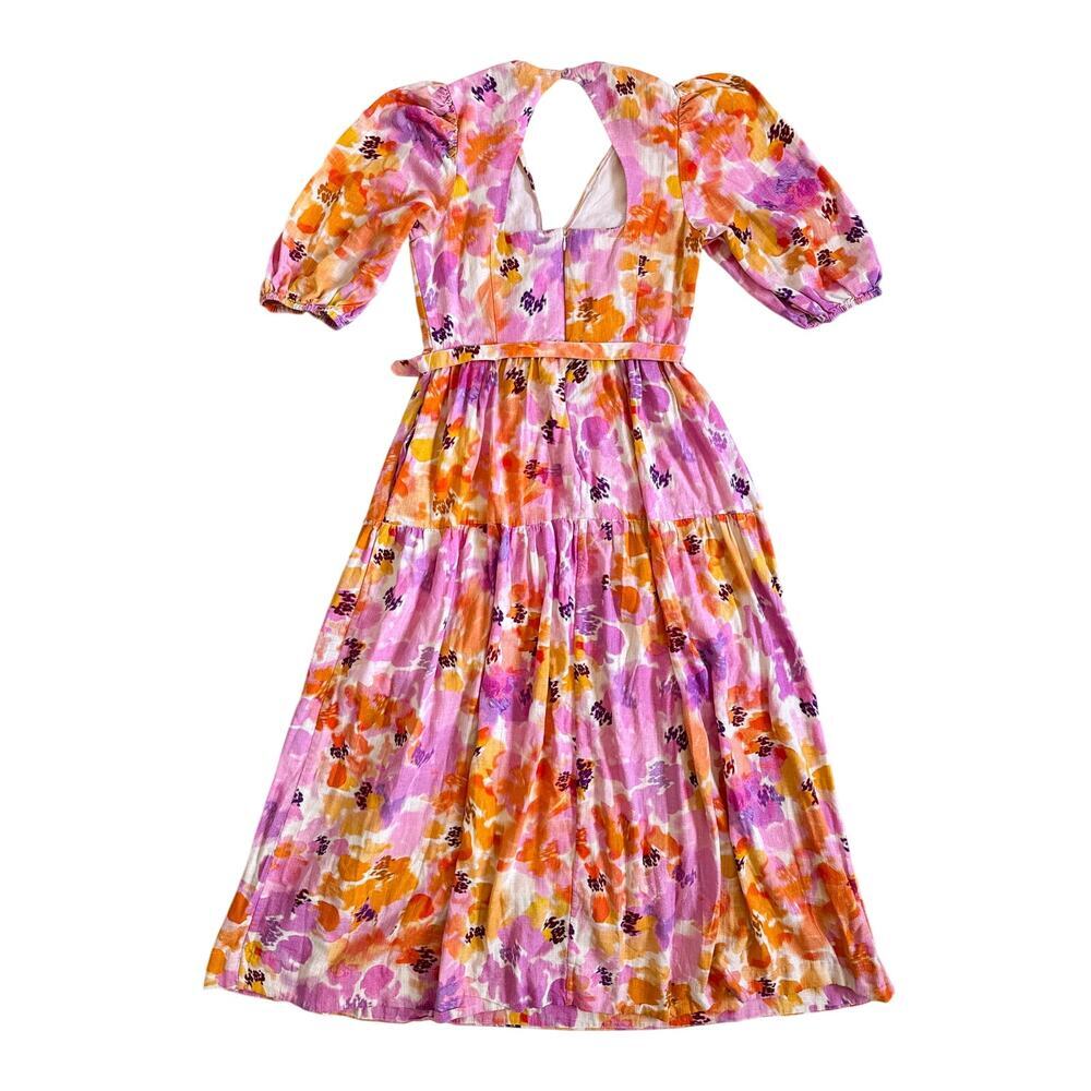 NICHOLAS Celie Floral Linen Blend Midi Dress Pink Orange Belted Size 8 - Picture 8 of 12